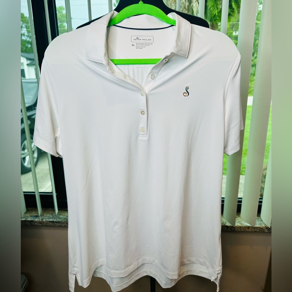 Peter Millar Men’s Off White Polo with Embroidered Logo UPF 50 Size XL
